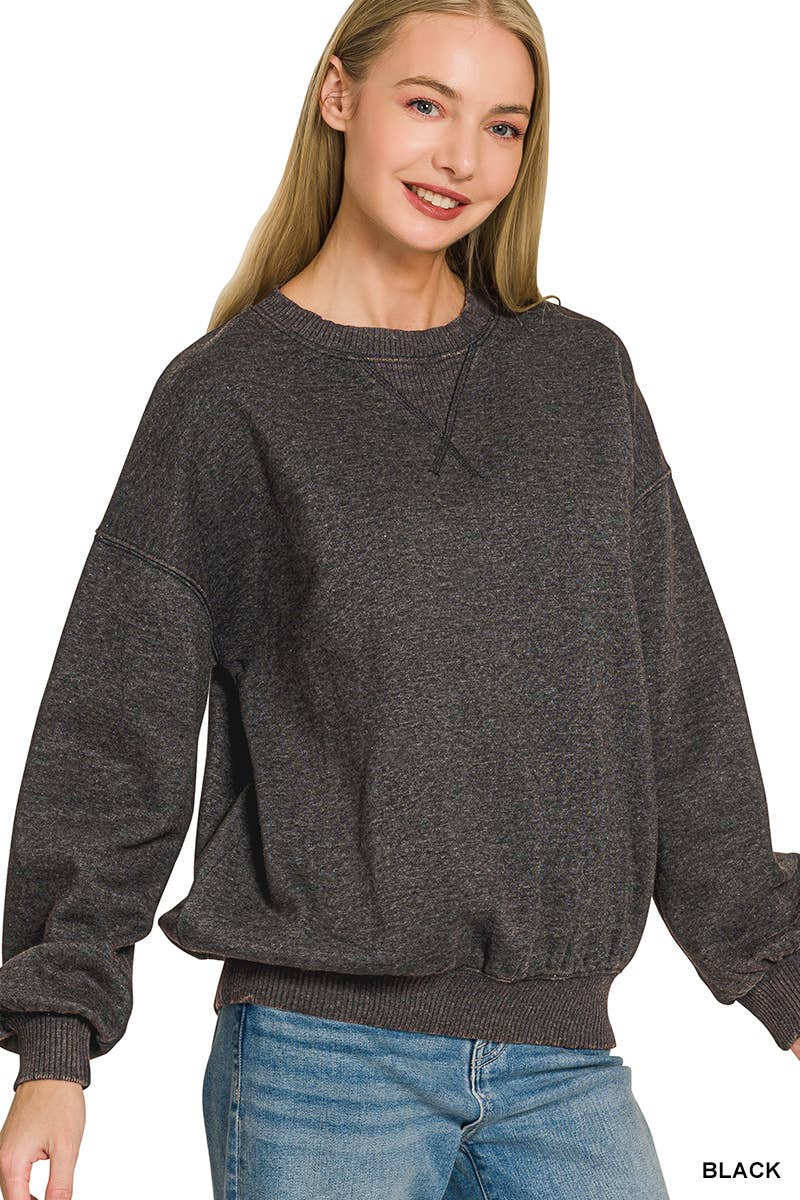 Acid Washed Fleece Oversized Pullover