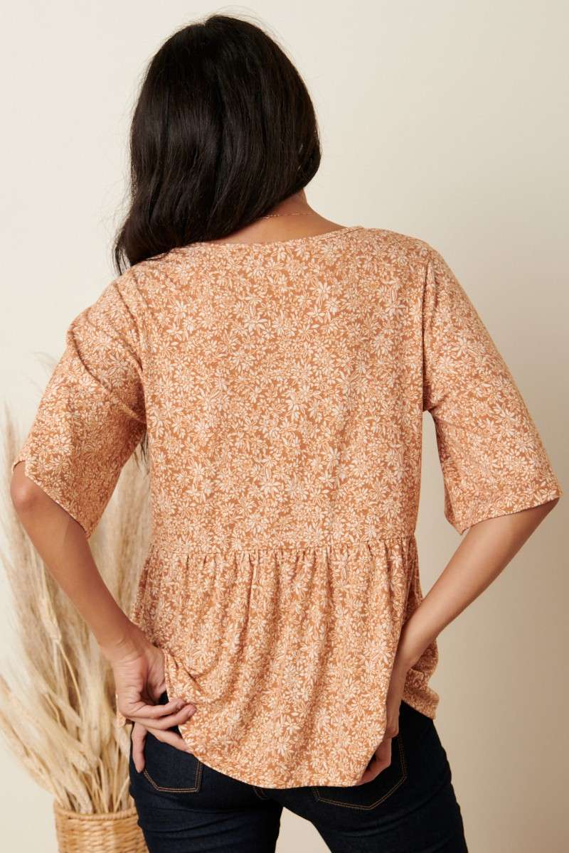 T10161 - DITSY FLOWER PRINT BABY DOLL KNIT TOP
