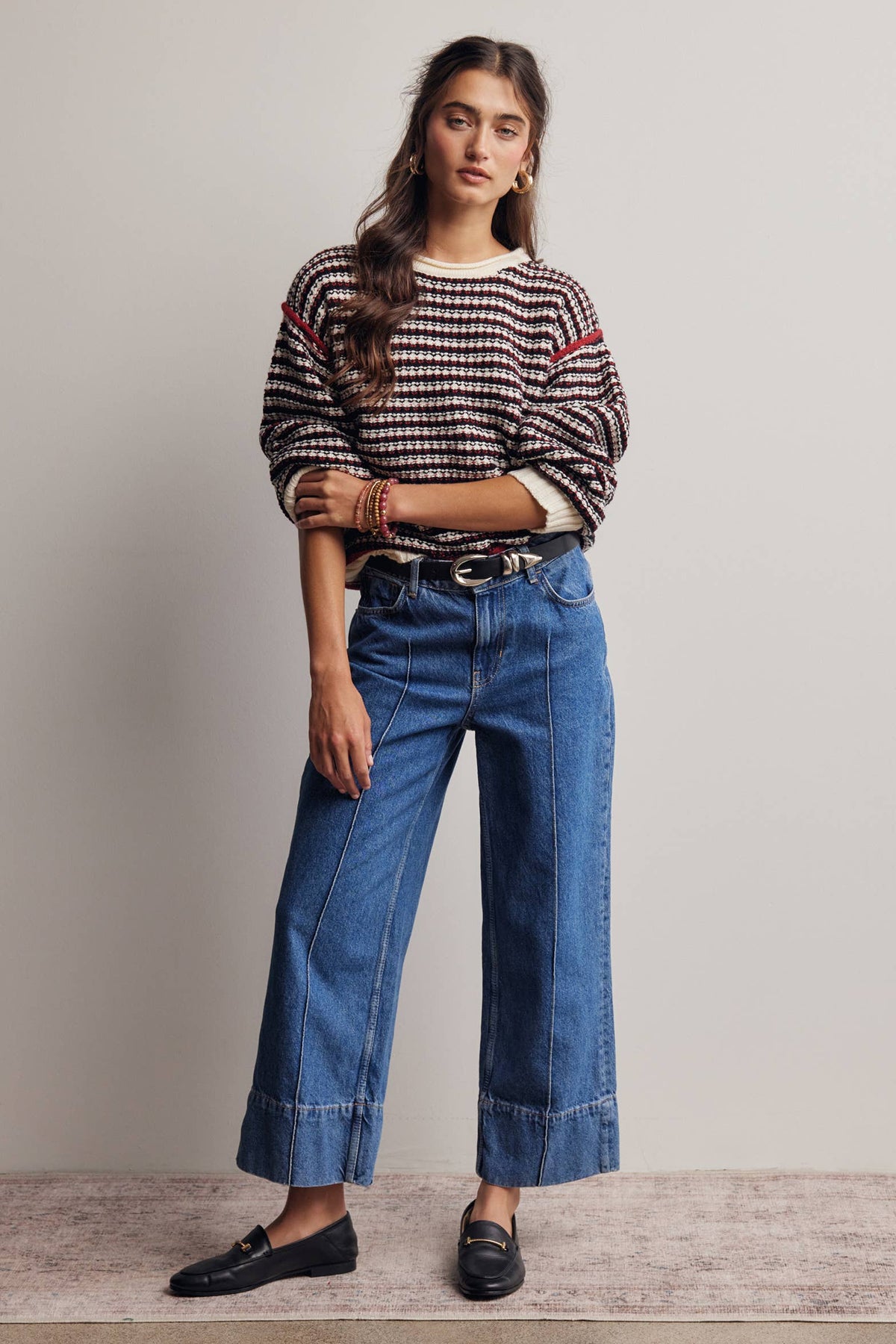 Striped Textured Knit Sweater FSW0063