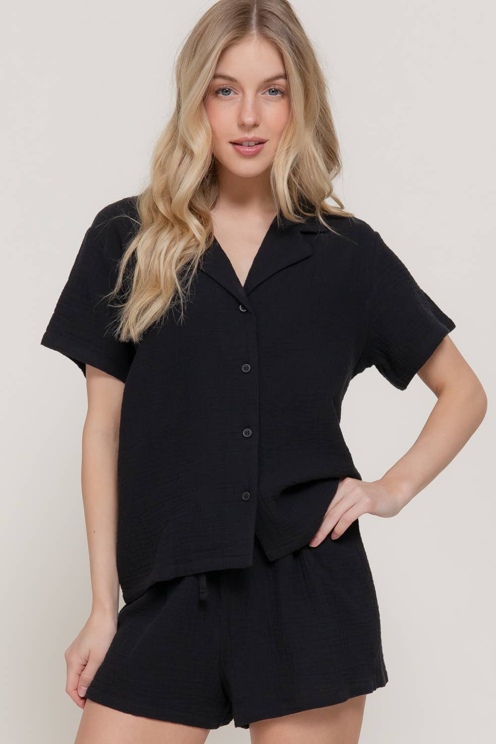 Short Sleeve Resort Collar Shirt & Waistband Shorts Set