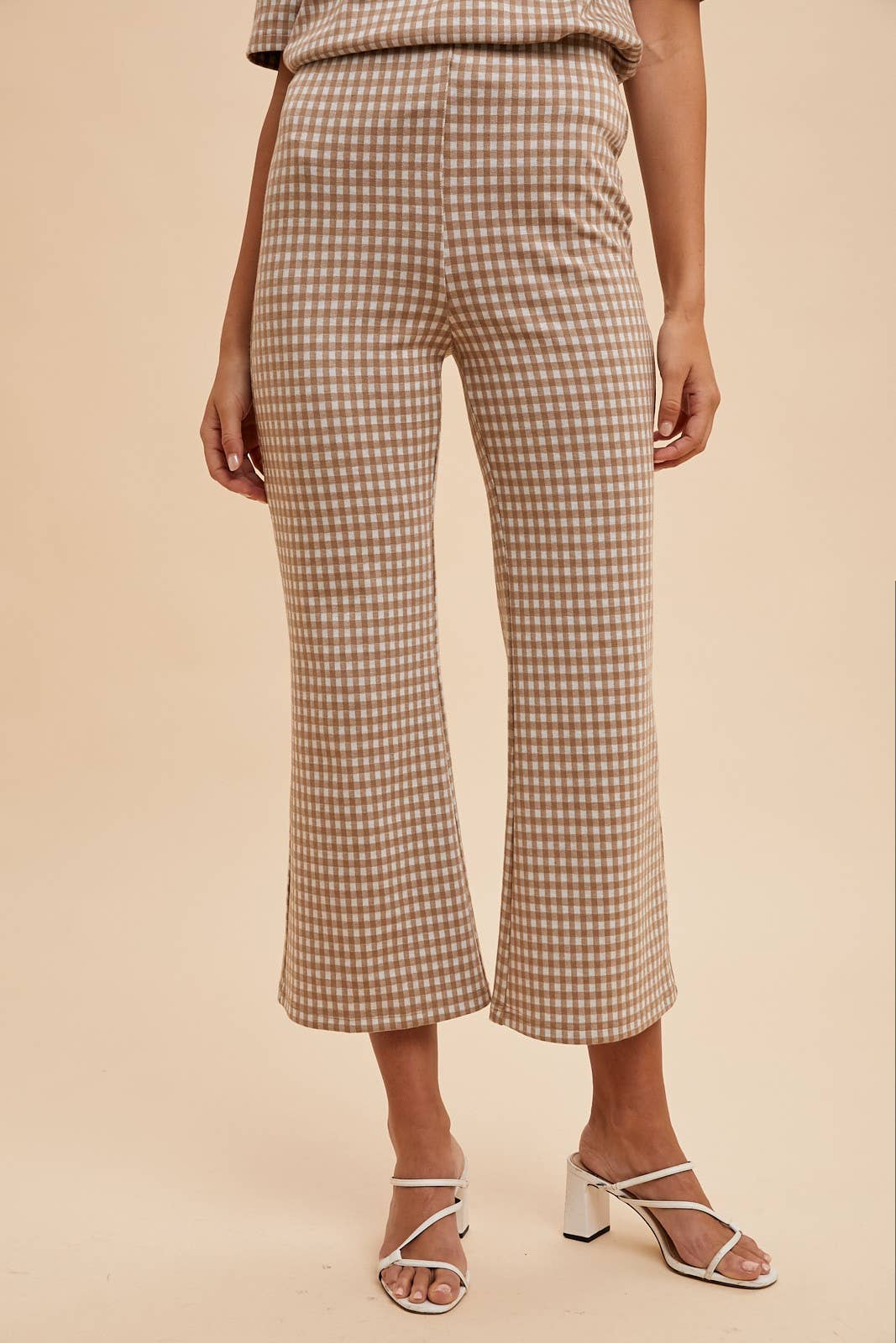 Gingham Jacquard Knit Top And Pants Set