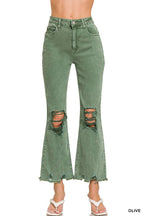 `Acid Wash High Waist Distressed Straight Leg Pants