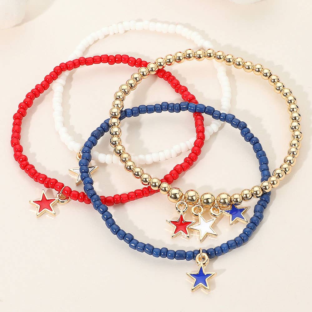 4PCS - Star Charm Beaded Stretch Multi Layered Bracelets