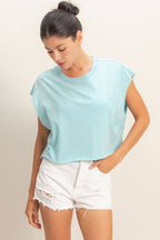 Crew Neck Boxy Sleeveless Cropped Top