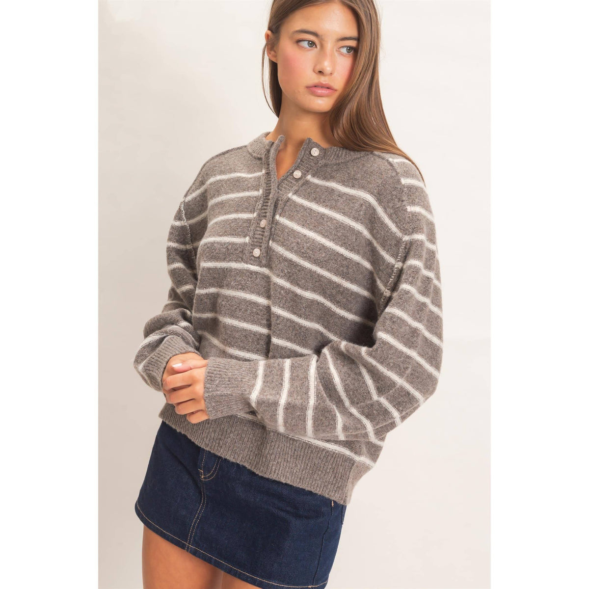Stripe Henley Sweater
