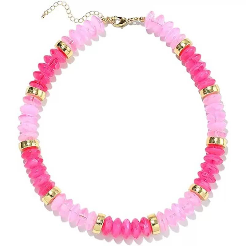 Hot Pink + Light Pink Chunky Beaded Statement Necklace