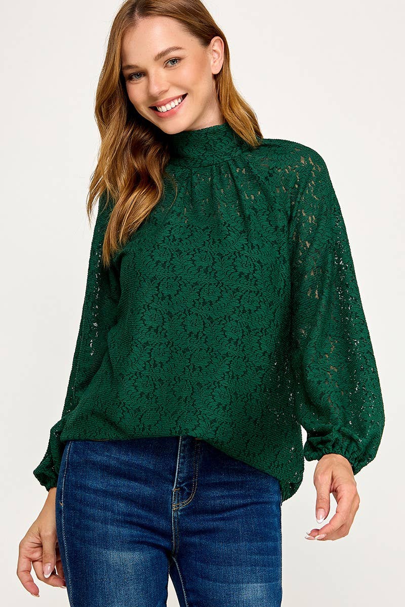 Lace High Neck Back Tie Blouse