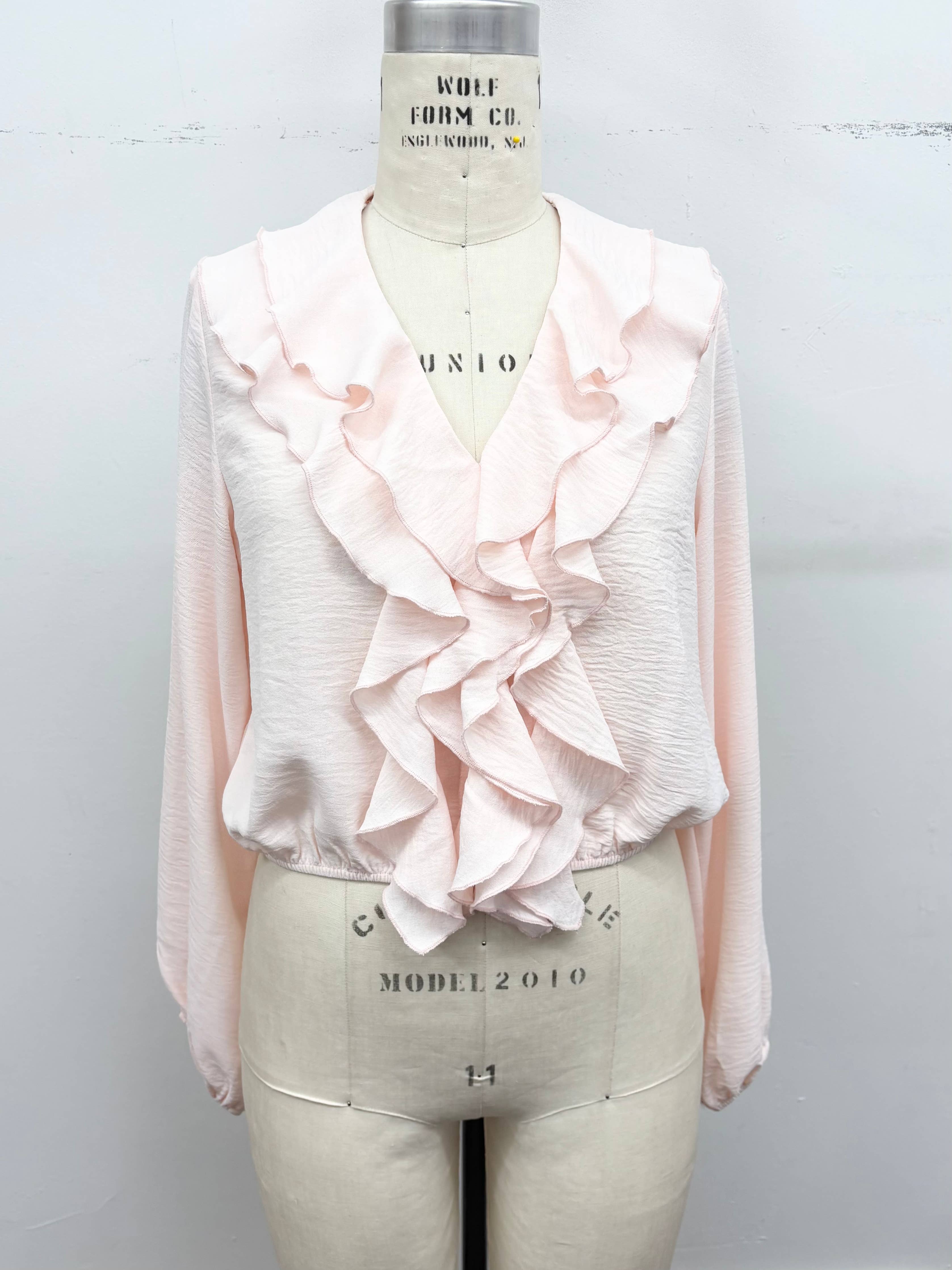 Ruffle Cascade V-Neck Blouse