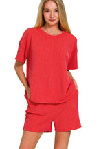 `.SI-26647 Corded Rib Short Sleeve Tee & Short Pants 2PC Set