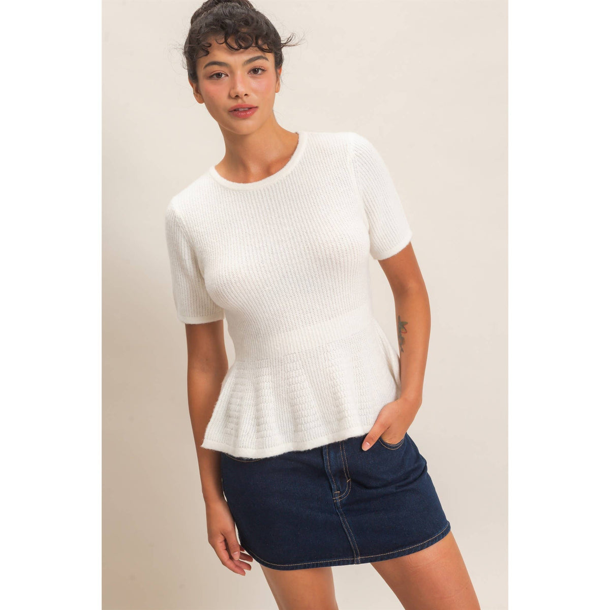 Ribbed Peplum Knit Top