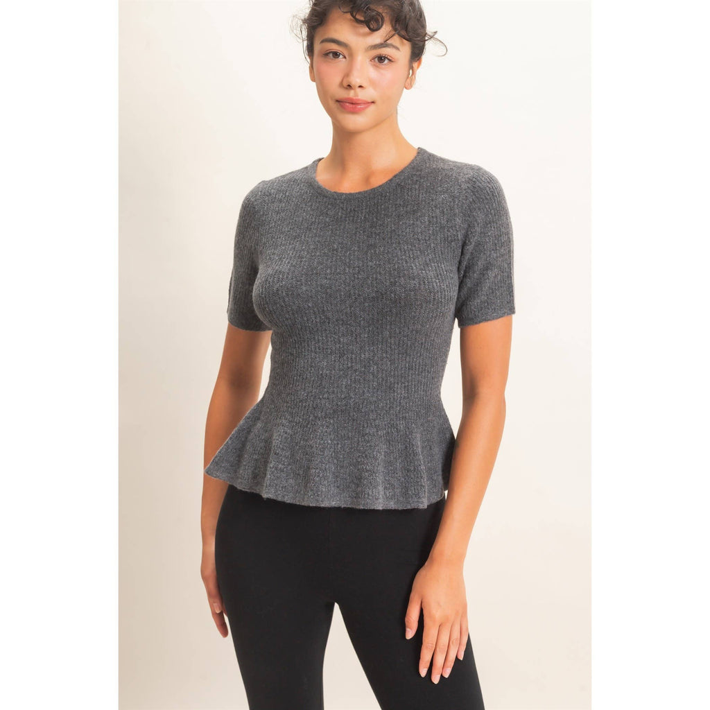 Ribbed Peplum Knit Top