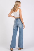 P1371W-MD HIGH RISE STRETCH SLIM WIDE LEG W/ DESTROYED HEM