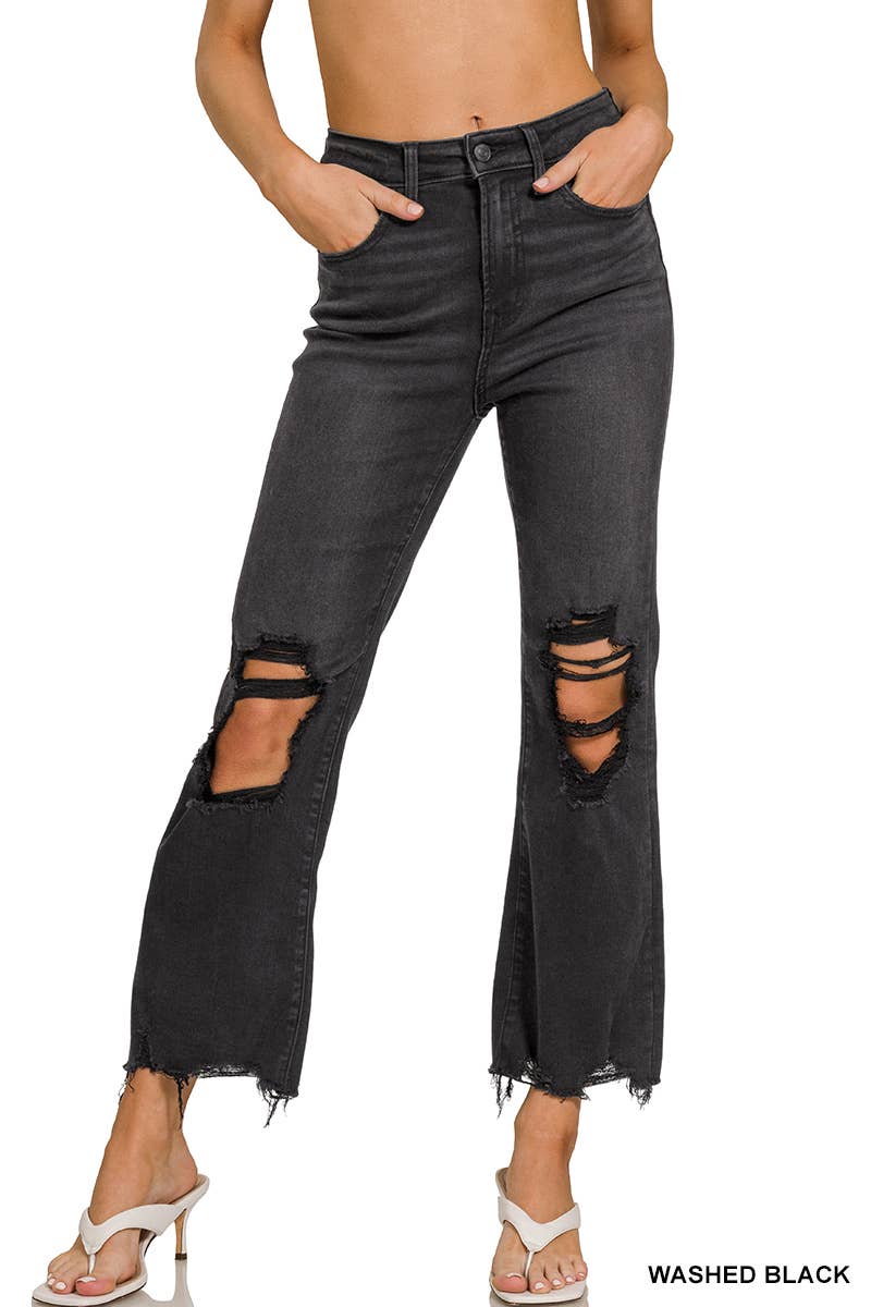 `Acid Wash High Waist Distressed Straight Leg Pants