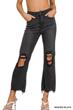 `Acid Wash High Waist Distressed Straight Leg Pants