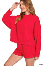 Fleece Round Neck Pullover And Shorts Set