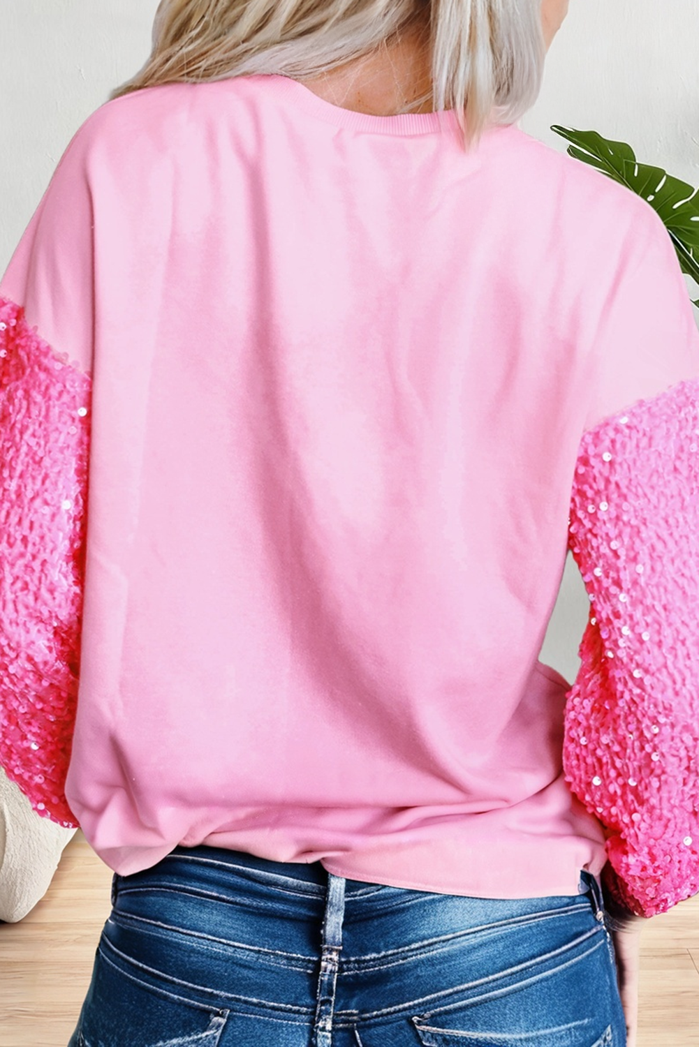 Santa Patch Hot Pink Sequin Sleeve Pullover