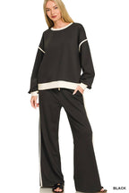Scuba Contrast Trim Piping Detail Sweatshirts And Pants Set