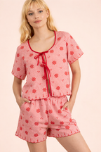 NT12482SET-Floral Embroidery Woven Top & Shorts Set