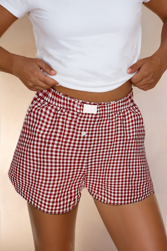 Stripe Plaid Printed High Waist Gingham Shorts