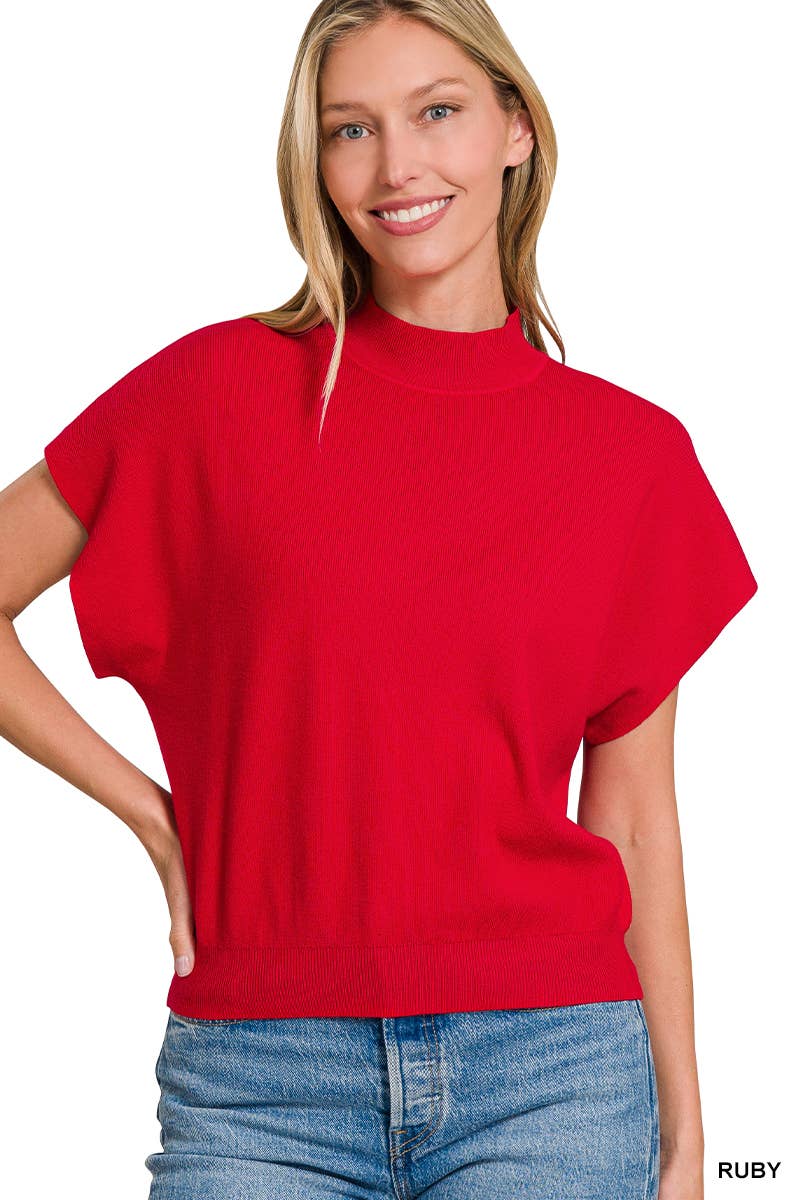 Mock Neck Short Dolman Sleeve Sweater