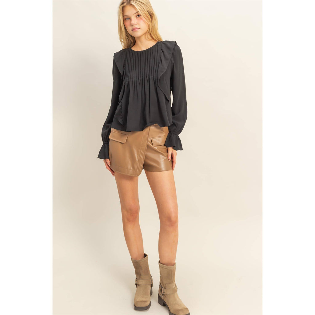 Pintuck Ruffle Detail Woven Blouse