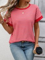 Striped Knit Tee Casual Oversized Boutique T Shirt