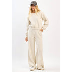 QUILTED CREW NECK SWEATSHIRT AND PANTS SET