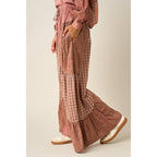 PATCHWORK MIXED PRINT WIDE LEG PANTS