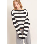 Striped Boat Neck Knit Sweater