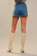 Carly Rhinestone Scallop Denim Shorts