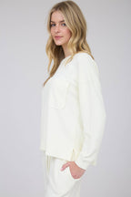 WASHED POCKET DETAIL LONG SLEEVE RIB KNIT TOP
