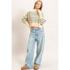 Striped Mock Neck Cropped Sweater