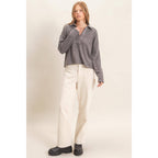 Ribbed Collared Pullover Top