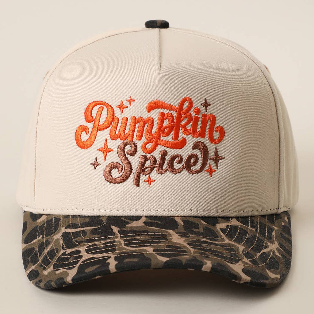 Pumpkin Spice Embroidered Printed Brim Trucker Hat