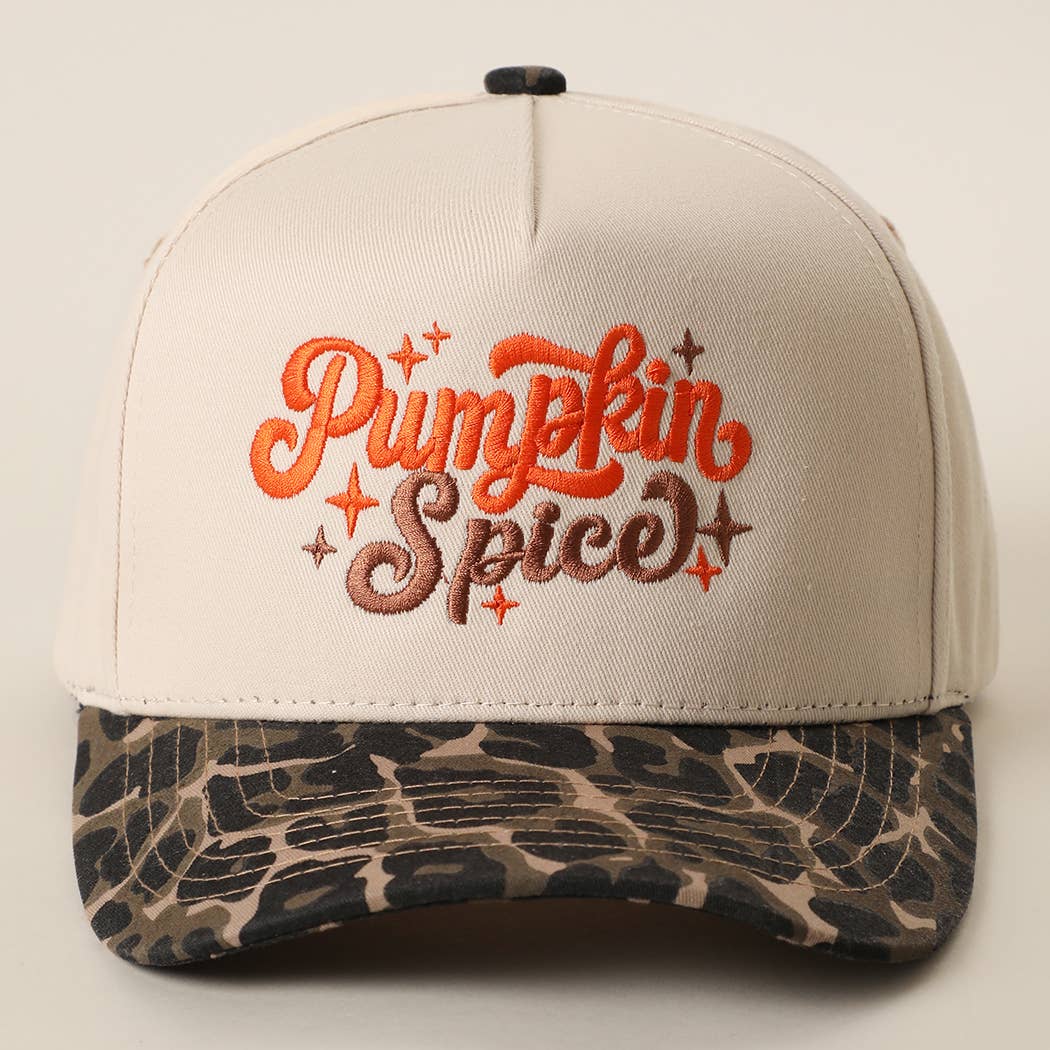 Pumpkin Spice Embroidered Printed Brim Trucker Hat