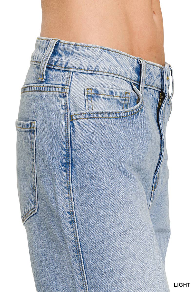Light Wash High Rise Cuffed Wide Leg Jeans