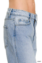 Light Wash High Rise Cuffed Wide Leg Jeans