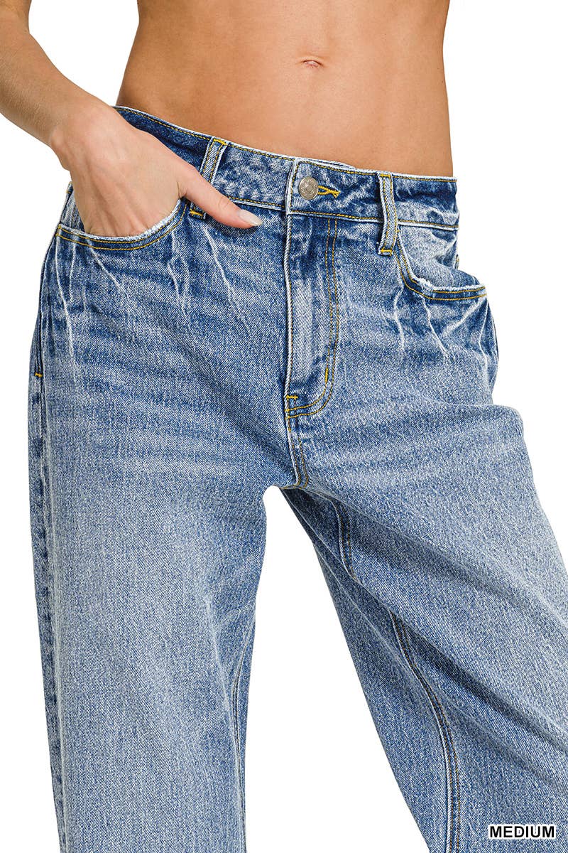 Medium Washed Straight Stretch Denim Pants Zenana