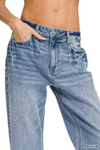 Medium Washed Straight Stretch Denim Pants Zenana