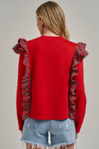 CHRISTMAS HOLIDAY BRUSHED TERRY TOP WITH PLAID_JLT00439-01