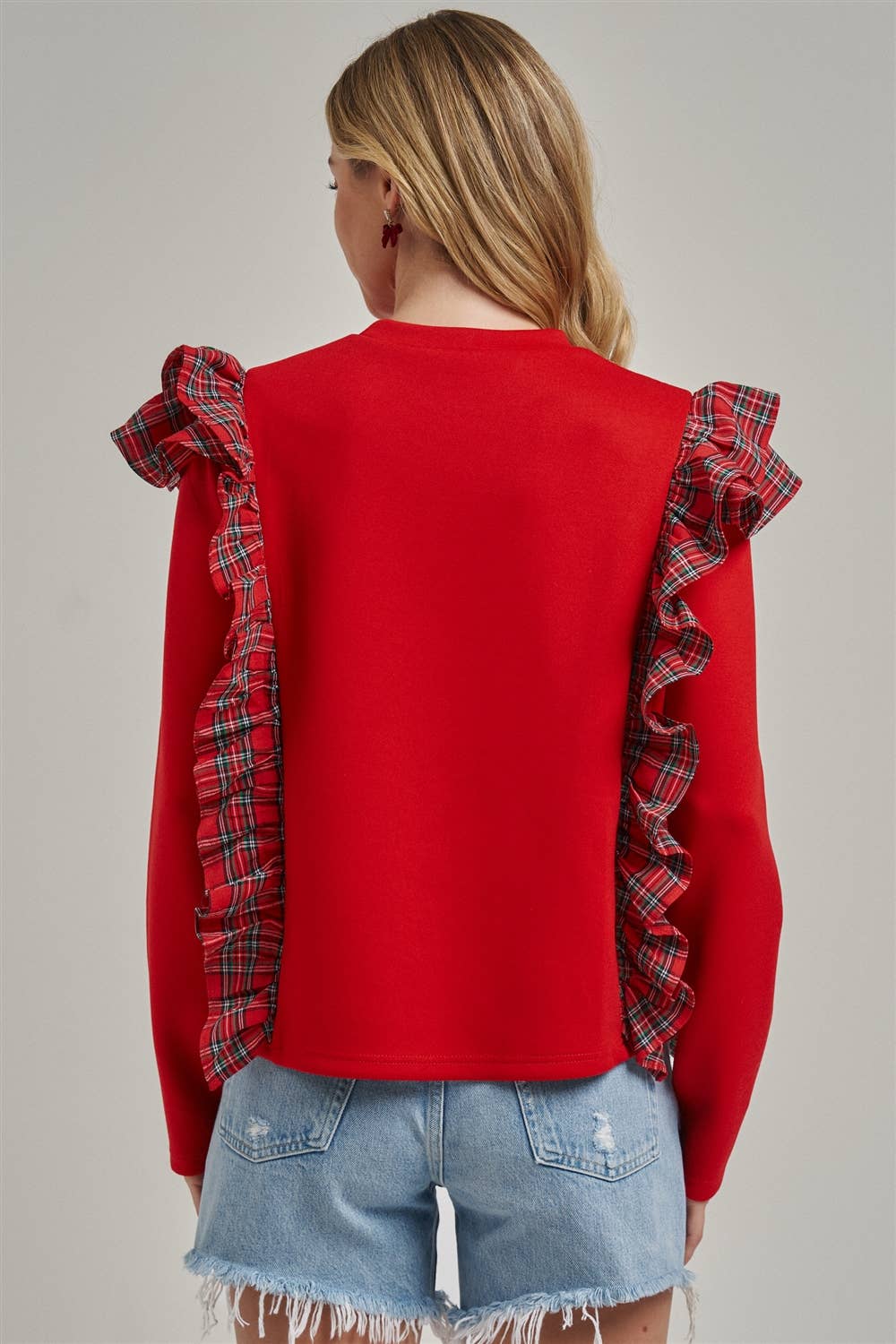 CHRISTMAS HOLIDAY BRUSHED TERRY TOP WITH PLAID_JLT00439-01