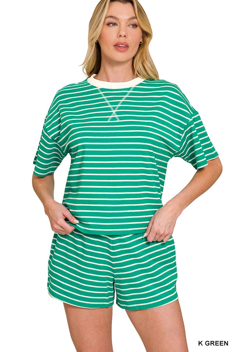 Spring Striped Cotton Tee & Shorts Set