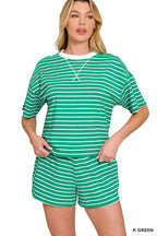 Spring Striped Cotton Tee & Shorts Set