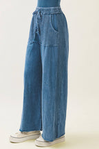 Mineral Wash Side Knit detail wide leg pants HE5878P