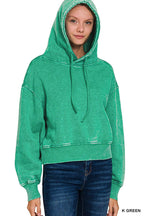 Acid Wash Fleece Cropped Hoodie