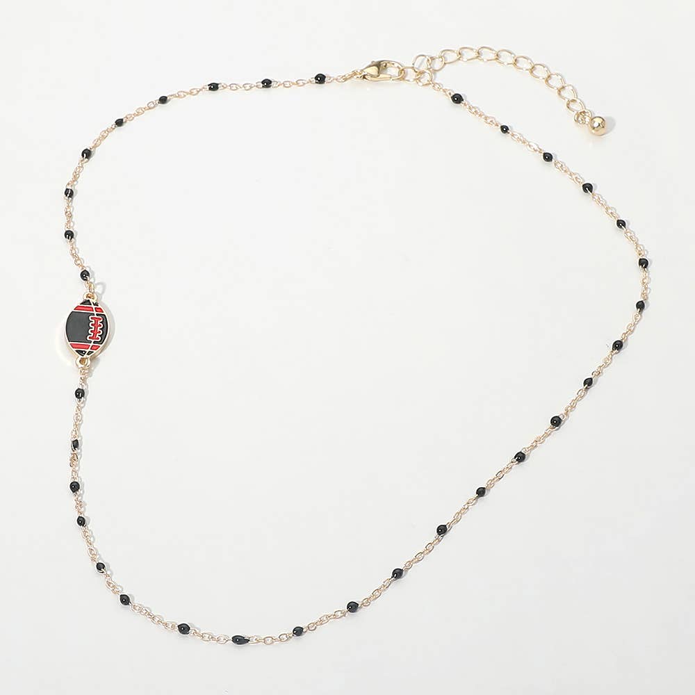 Football Charm Accent Dainty Beaded Game Day Chain Necklace