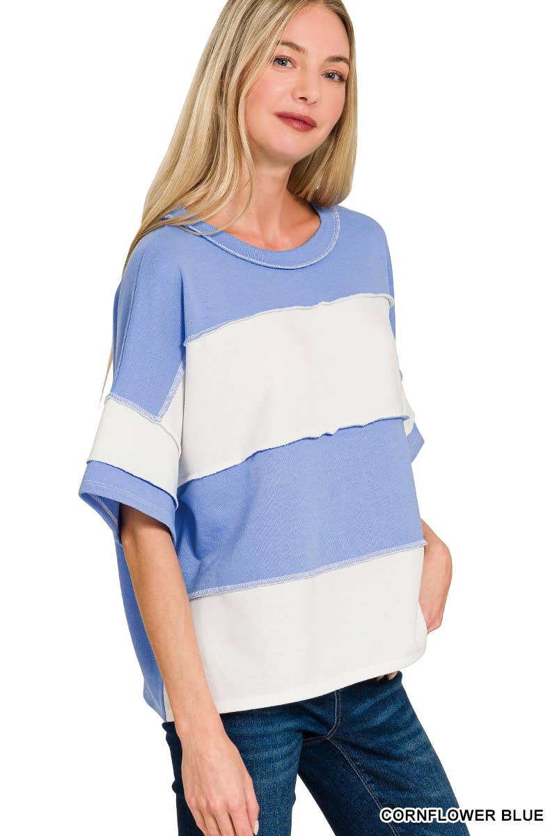 French Terry Color Block Exposed Seam Top