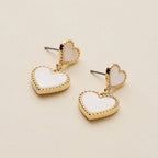 Dual Heart Shell Drop Earrings | Natural Inlay with Polished Metal Trim