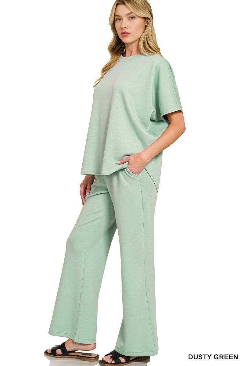 Scuba Curbed Hem Top & Pants Set - Zenana