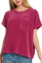 Chenille Waffle Short Sleeve Sweater